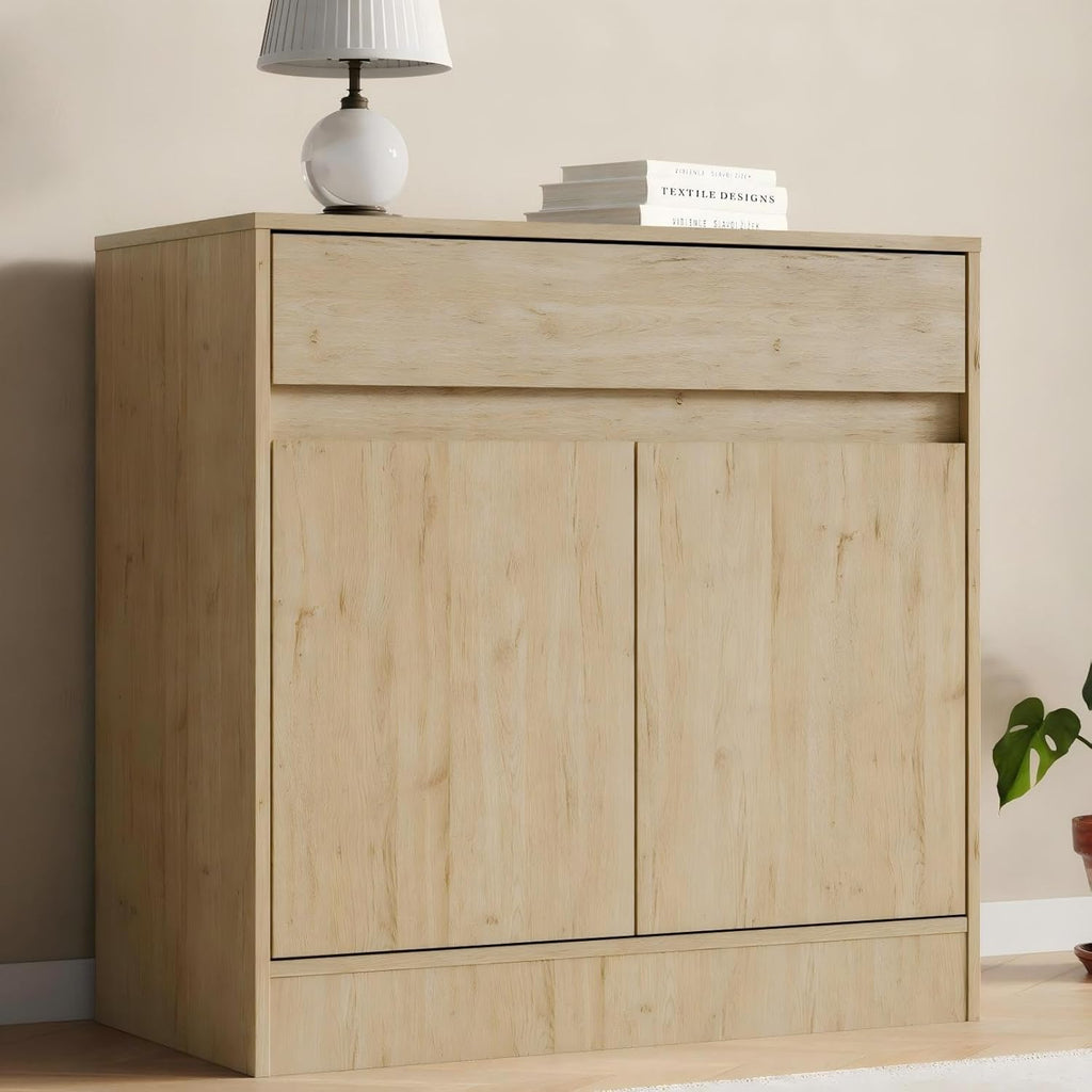 Housoul Buffet Cabinet with 2 Doors and Drawer, Coffee Bar Cabinet with Adjustable Shelf, Modern Kitchen Buffet Sideboard for Living Room, Kitchen, Natural