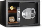Amazon Basics Steel Security Safe and Lock Box with Electronic Keypad, Secure Documents Storage, Black, 0.5 Cubic Feet, 13.8"W x 9.8"D x 9.8"H, Removable Shelf