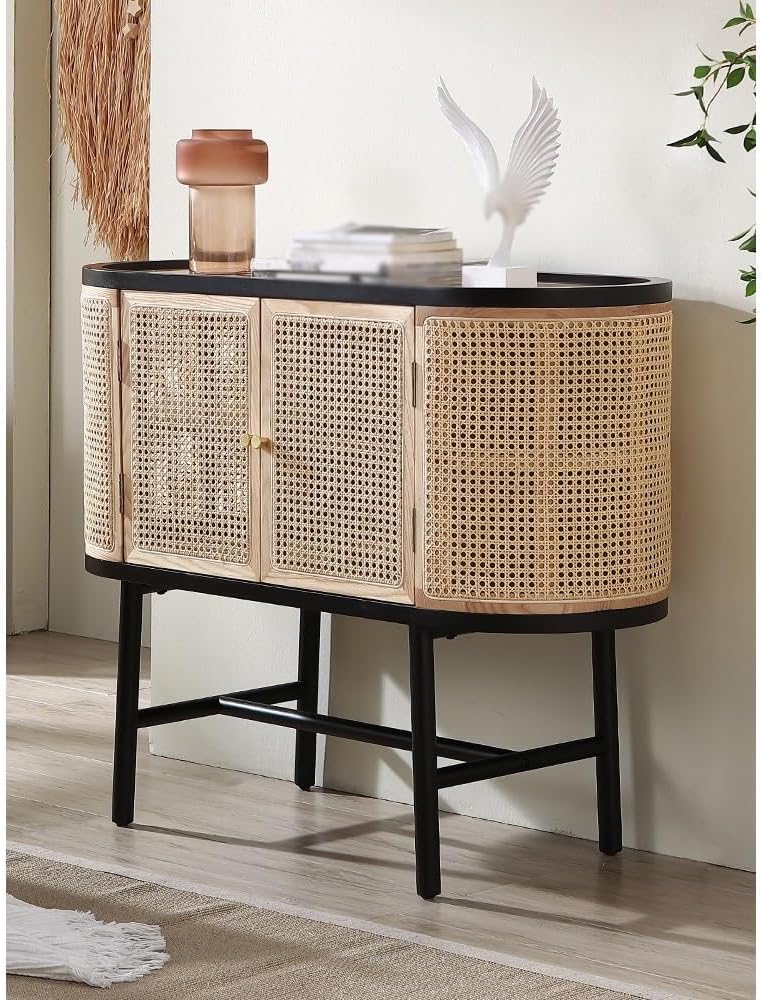 Entryway Cabinet Wooden Simple Dining Sideboard Home Kitchen Rattan Storage Cabinet Living Room Porch Tea Cabinet Sideboard Storage Cabinet
