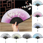 Retro Flower Pattern Home Decoration Elegant Folding Fan Painting Handheld Fan Dance Performance Props