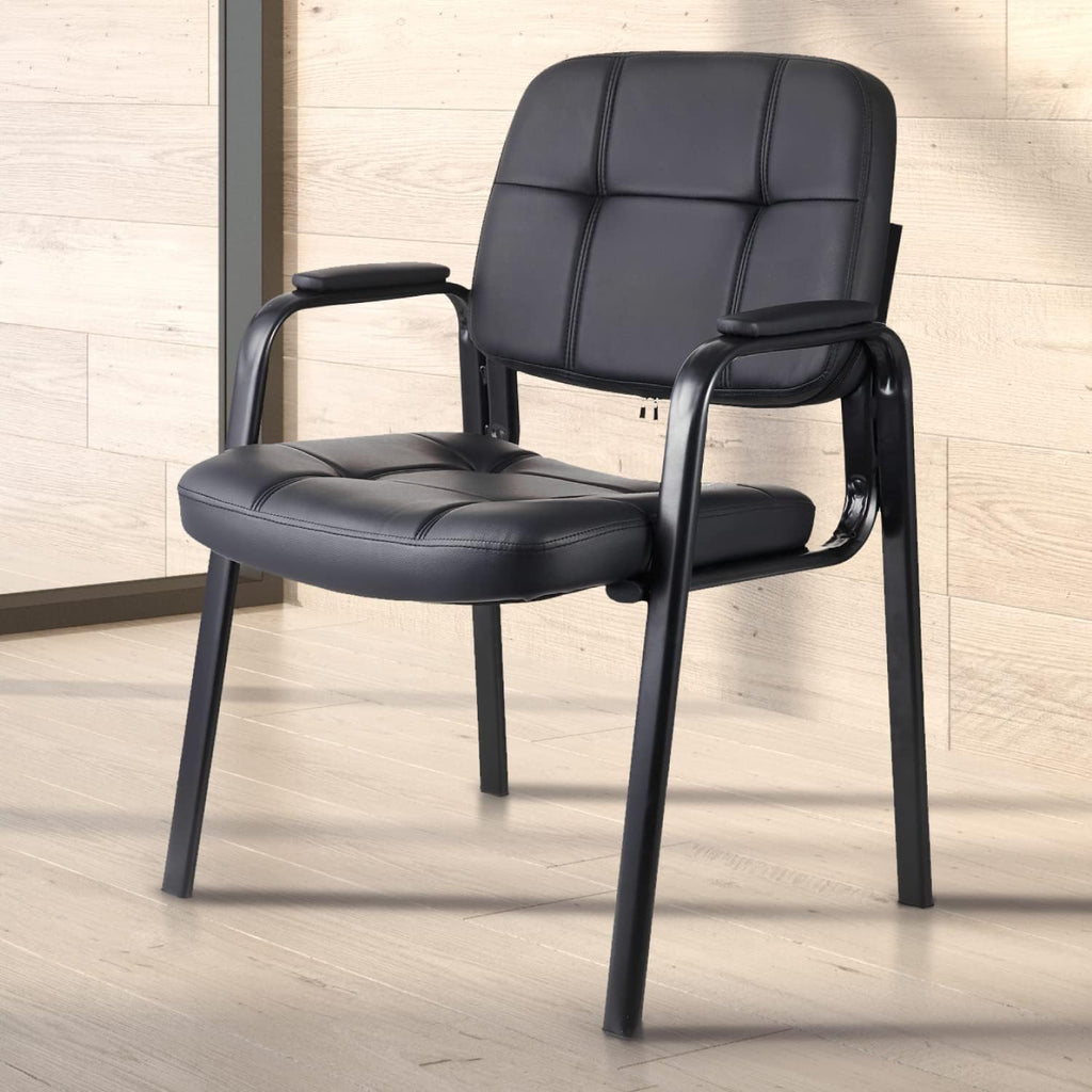 CLATINA Classic Reception Chair with Padded Armrests and Sturdy Steel Frame, Ergonomic Guest Chair for Office Conference Waiting Meeting Room, Black (4 Pack)