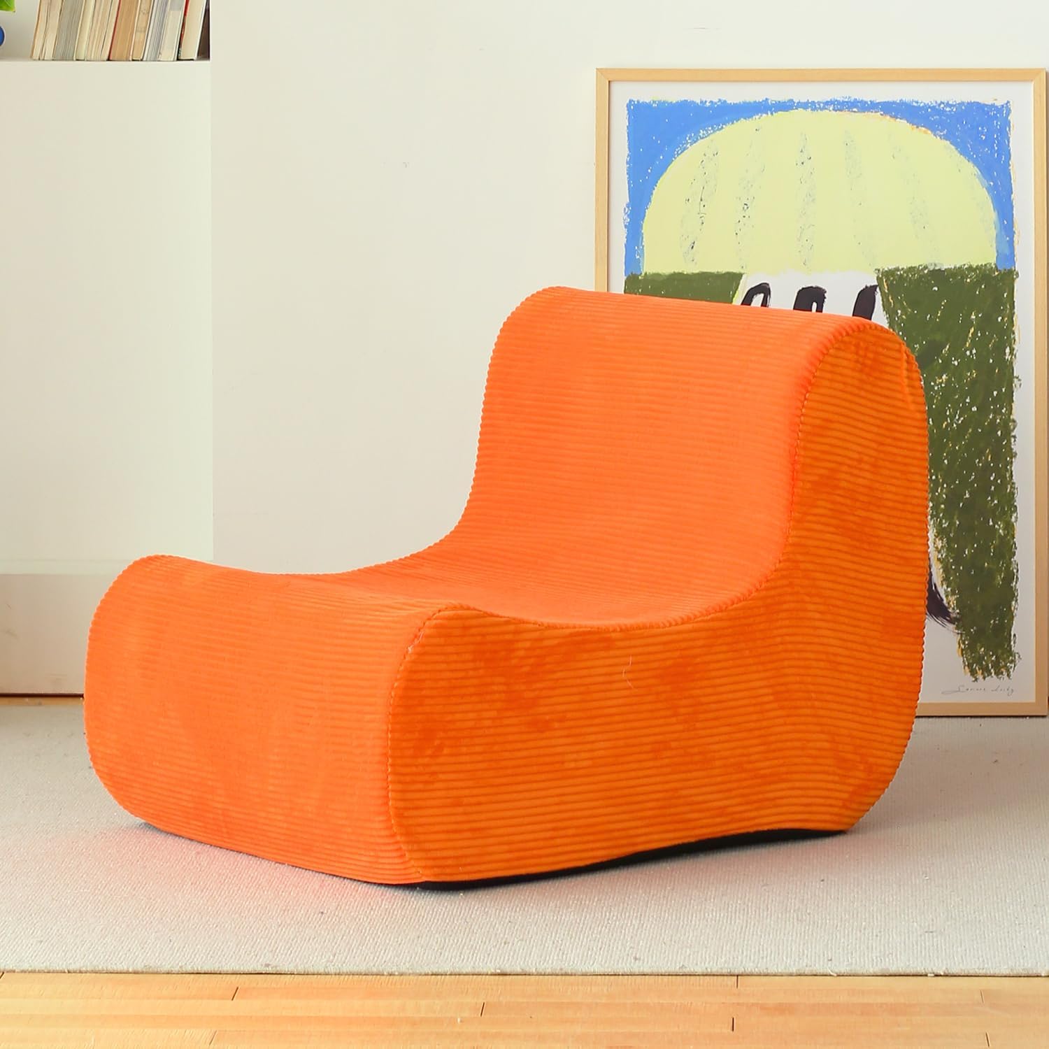 N&V Single Seated Foam Sofa, Armless Floor Sofa, One Piece High Density Foam, Removable and Machine Washable Cover, Orange