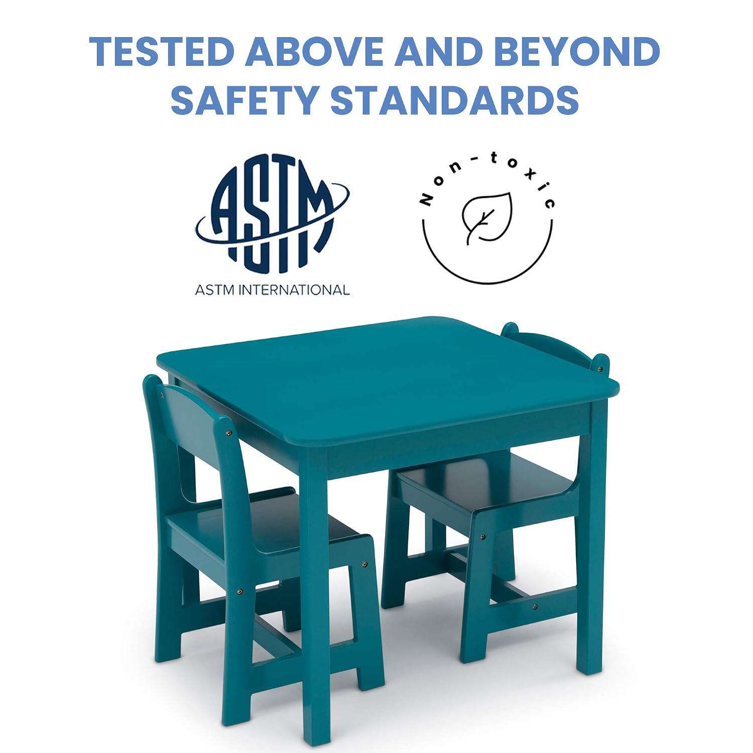 Delta Children MySize Kids Wood Table and Chair Set (2 Chairs Included) - Ideal for Arts & Crafts, Snack Time, Homeschooling, Homework & More, Greenguard Gold Certified, Teal