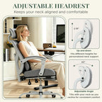 Ergonomic Office Chair with Footrest, High Back Home Desk Chair with Lumbar Support & Headrest, 90-135° Reclining Mesh Back Computer Chair with Wheels for Work, Gaming, Grey