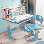Kids Functional Desk and Chair Set,Children Learning Desk,Cartoon Pattern,Height Adjustable Height Study Table with Drawer,Desk for Kids with Tiltable Desktop,Storage Drawer for Boys Girls