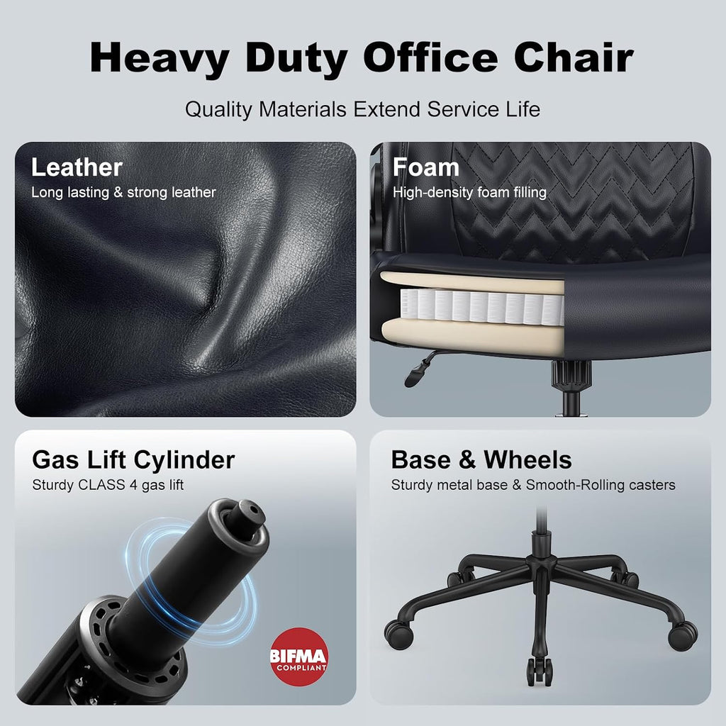 Ergonomic Executive Office Chair for Big & Tall - 500lbs Capacity with Lumbar Support & Flip-Up Armrests, Heavy Duty PU Leather Computer Desk Chair, Black