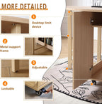 COMUHOME Wood Round Folding Dining Table with 6 Chairs, 47.3" Folding Table and Chairs with Storage Shelf Metal Legs for Home Dining Room Living Room, Space Saving Foldable Dining Table with 6 Chairs