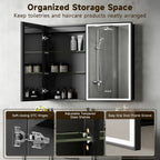 24X30 Inches Framed Medicine Cabinet with Lights, Bathroom Medicine Cabinet with 3-Color/Dimmable, Anti-Fog, Plug-in & Hardwired, Surface Mount & Recessed
