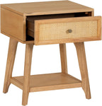 Powell Laurie Natural Wooden Side Accent Table with Cane Drawer Front