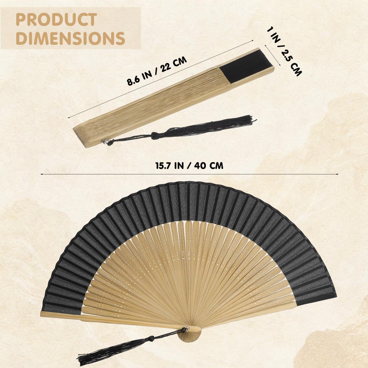 DOITOOL Vintage Style Folding Handheld Fan with Bag Classical Chinese Dance Fan for Performance Travel and Party 15.74 X 8.66 Inch
