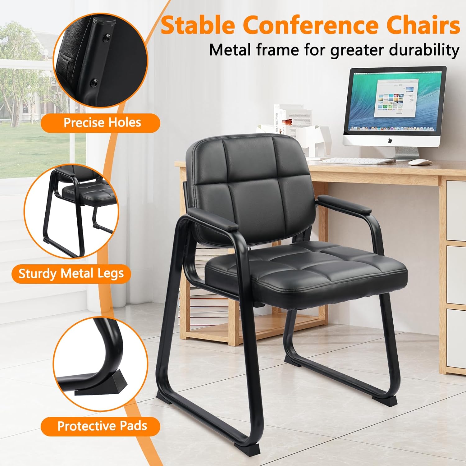 CLATINA Waiting Room Office Guest Chair with Padded Arms, Reception Meeting Conference Waiting Room Lobby Home Desk Big and Tall Executive Office Chair, Black (4 Pack)