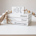 GENMOUS Faux Decorative Books Set for Home Decor, Stacked Wood Faux Books with Wood Bead for Living Room, White Decorative Books for Shelf Decor, Mantel Decor, Farmhouse Decor （Bless）