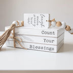 GENMOUS Faux Decorative Books Set for Home Decor, Stacked Wood Faux Books with Wood Bead for Living Room, White Decorative Books for Shelf Decor, Mantel Decor, Farmhouse Decor （Bless）