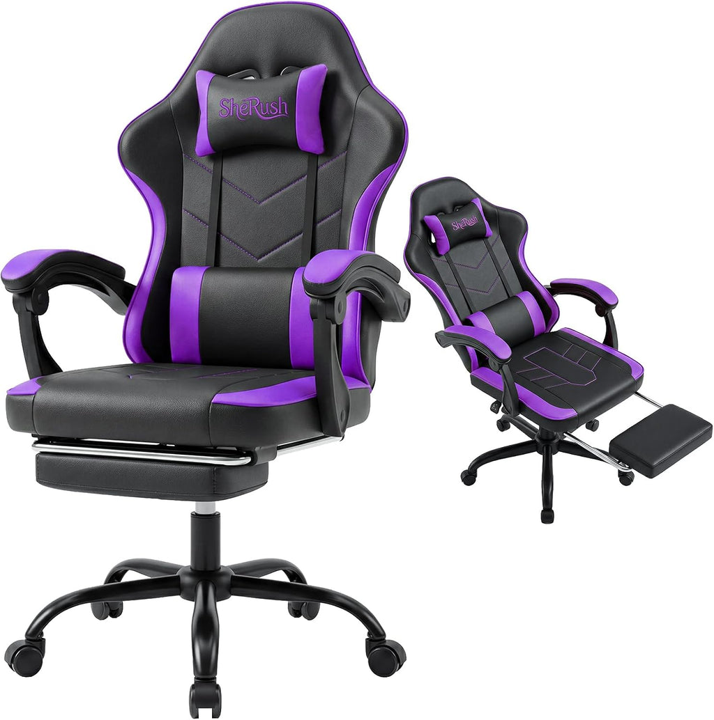 Gaming Chair with Footrest - Ergonomic High Back Racing Style Video Game Chair, Reclining Computer Desk Chair with Linkage Armrests, Height Adjustable Swivel Task Chair, 350lbs Heavy Duty