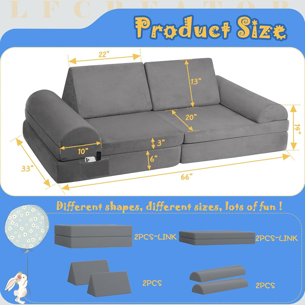 Modular Kids Sofa,Couch for Toddler and Baby Playroom/Bedroom,Perfect Toddler & Baby Couch for Play & Lounging,Ideal for Boys & Girls.Large