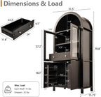 ZeHuoGe Fluted Tall Arched Pantry Cabinet with Adjustable Shelves, Elegant Display Storage with Hidden Drawer & Glass Door for Kitchen, Living Room, Dining Room (Black)