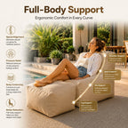 Outdoor Indoor Bean Bag Chair with Ottoman, 2-in-1 Lounge Beanbag with Foam Filling, Waterproof Outdoor Bean Bag & Full-Body Support for Patio Deck Poolside Backyard, Beige