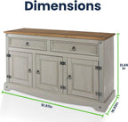 Furniture Dash Rustic Gray Console Cabinet – Solid Wood Buffet with 3 Drawers & Doors, 52" Wide Storage Unit for Dining Room, Bar, or Kitchen Decor