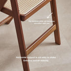 Mid Century Vintage Rattan Folding Chair with Adjustable Back Stackable Wood Chair for Bedroom Living Room Dining Comfy Rattan Seat Leisure Chair for Reading Room(Wood)