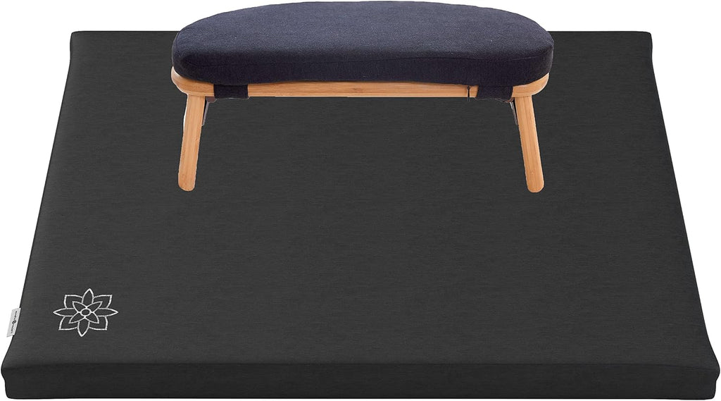 Mindful Modern Bamboo Bench and Zabuton Meditation Mat Bundle - Small Kneeling Meditation Bench with Locking Magnetic Hinges - Wooden Kneeling Ergonomic Bamboo Seiza and Mat for Meditation