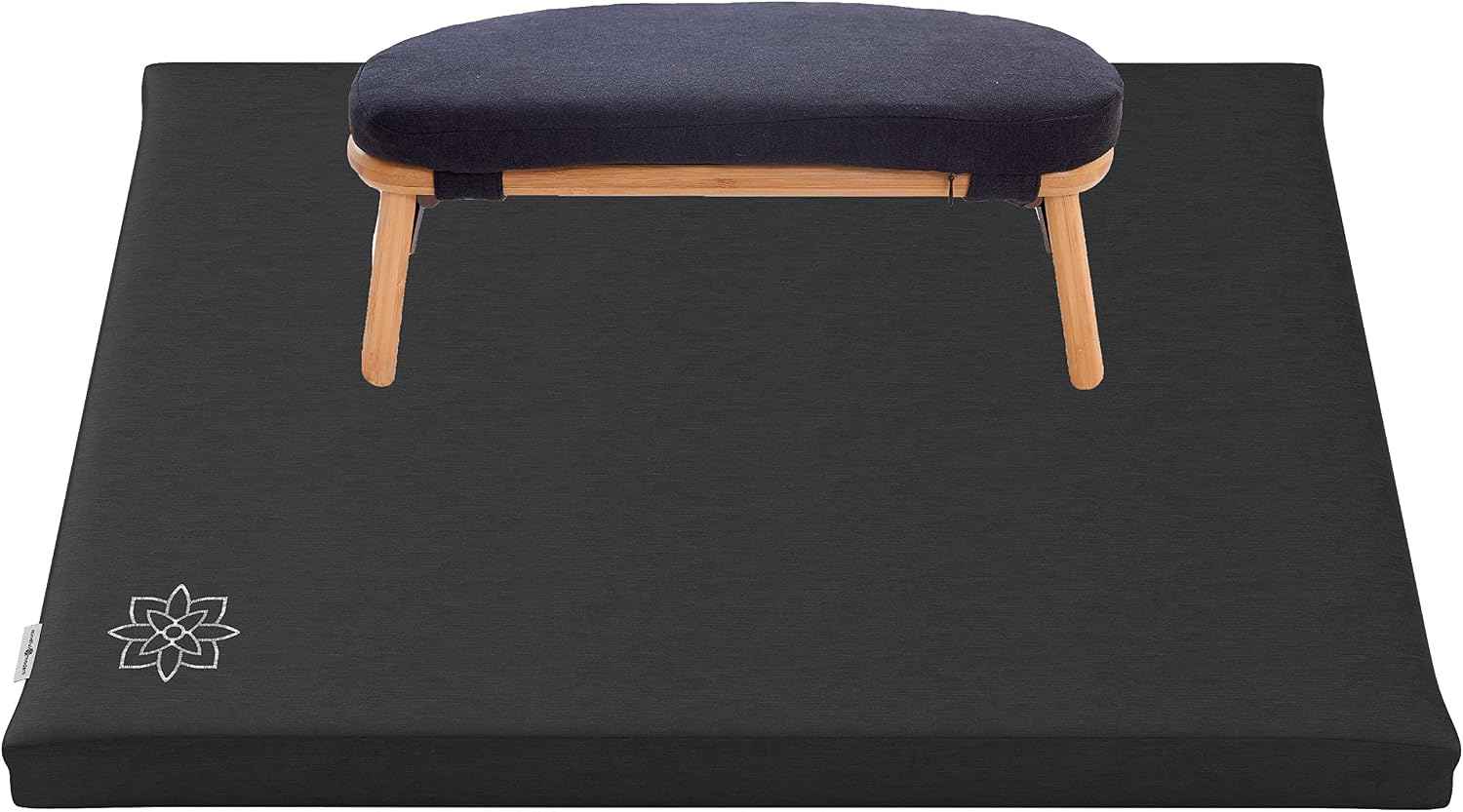 Mindful Modern Bamboo Bench and Zabuton Meditation Mat Bundle - Small Kneeling Meditation Bench with Locking Magnetic Hinges - Wooden Kneeling Ergonomic Bamboo Seiza and Mat for Meditation