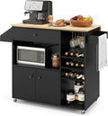 TANGZON Kitchen Island on Wheels, Rolling Kitchen Storage Trolley with Drop Leaf Worktop, Drawer, Wine Rack, Glass Holder, Open & Adjustable Shelf, Utility Bar Serving Cart Sideboard (Black)