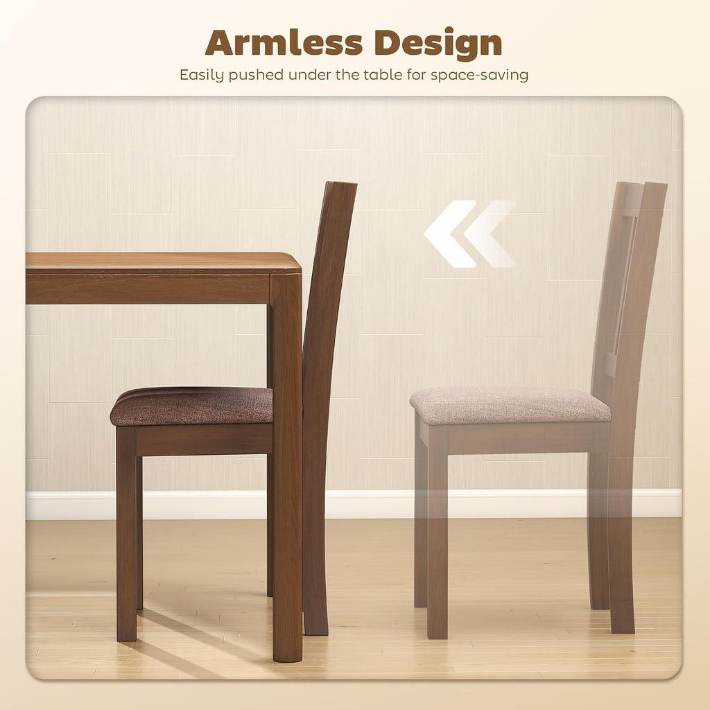 HOMCOM Dining Chairs Set of 2, Upholstered Kitchen Chairs with Rubberwood Frame, Padded Seat and Slat-Back for Living Room, Dining Room, Kitchen, Walnut
