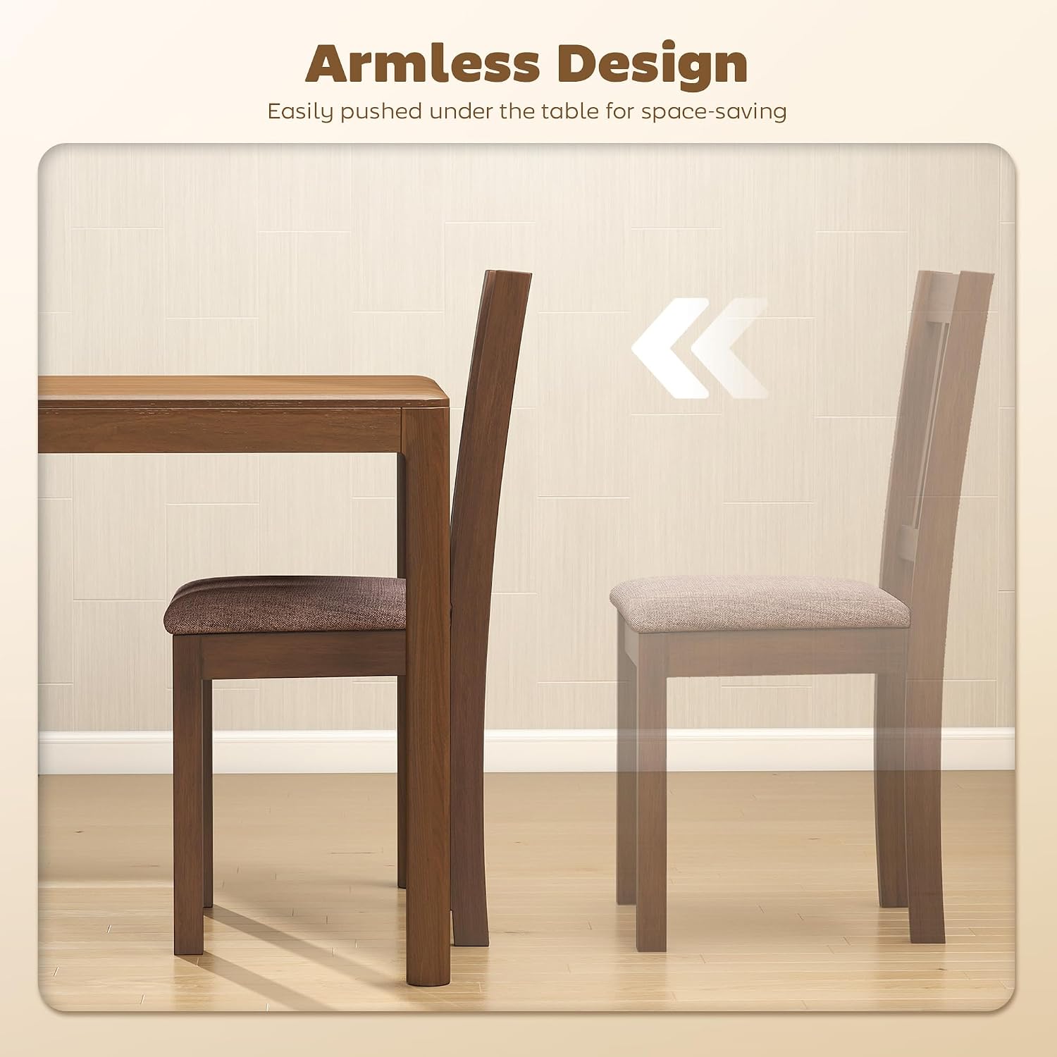 HOMCOM Dining Chairs Set of 2, Upholstered Kitchen Chairs with Rubberwood Frame, Padded Seat and Slat-Back for Living Room, Dining Room, Kitchen, Walnut