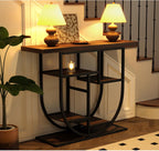 41.3-inch Entryway Console Table, Industrial-Style Sofa Table with Storage, Side Table with Shelves, Suitable for Entrances, Hallways, Foyers, and Entryways, Metal Frame, Vintage Brown