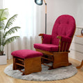 Wooden Base Rocking Chair, Silent Rocking Motion, Feeding Chair, Nursing Rocker with Footstool, Sturdy and Easy to Assemble, Burgundy