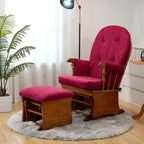 Wooden Base Rocking Chair, Silent Rocking Motion, Feeding Chair, Nursing Rocker with Footstool, Sturdy and Easy to Assemble, Burgundy