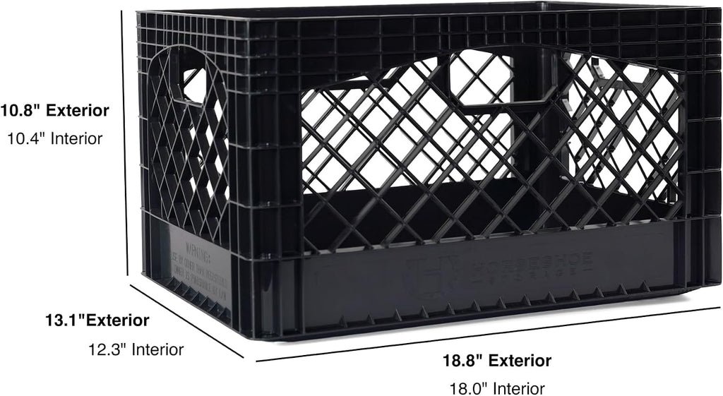 Stackable Milk Crates, 3 Pack, Kitchen Work Commercial Garage Totes, 24 Quart, Heavy Duty Plastic, Black, 19" L x 13" W 11" H