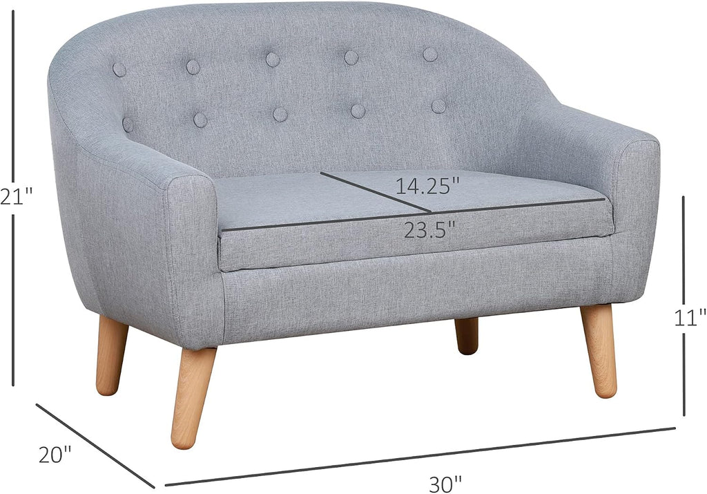 Qaba 2-Seat Kids Sofa, Toddler Sofa Couch, Linen-Like Fabric and Wooden Frame Sofa Chair for Ages 3-7, 11" High Seat, Gray
