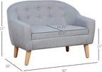 2 Seat Sofa Linen Fabric and Wooden e Sofa for and Toddlers Ages 3 7, 11" High Seat, Gray