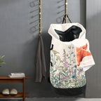 Flower Leaves Beige Laundry Bag Backpack Dirty Clothes Organizer With Strap and Handles Washable for College Travel Camp Dorm Essentials