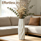 12 Inch White Vase Ceramic Flower Vase, Tall Vases for Pampas Grass, Home Decor, Modern Textured Vases for Living Room Decorations,Table Centerpieces,Shelf,Farmhouse Small Ceramic Vase
