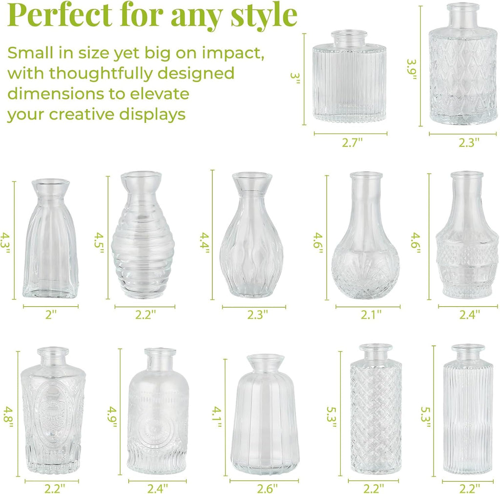 12 Pack Bud Vase in Bulk - BEAHOT Clear Flower Vases for Wedding Decorations, Glass Vase for Table Decorations, Small Vase for Home, Mother's Day, Centerpieces, Party, Office (Clear)