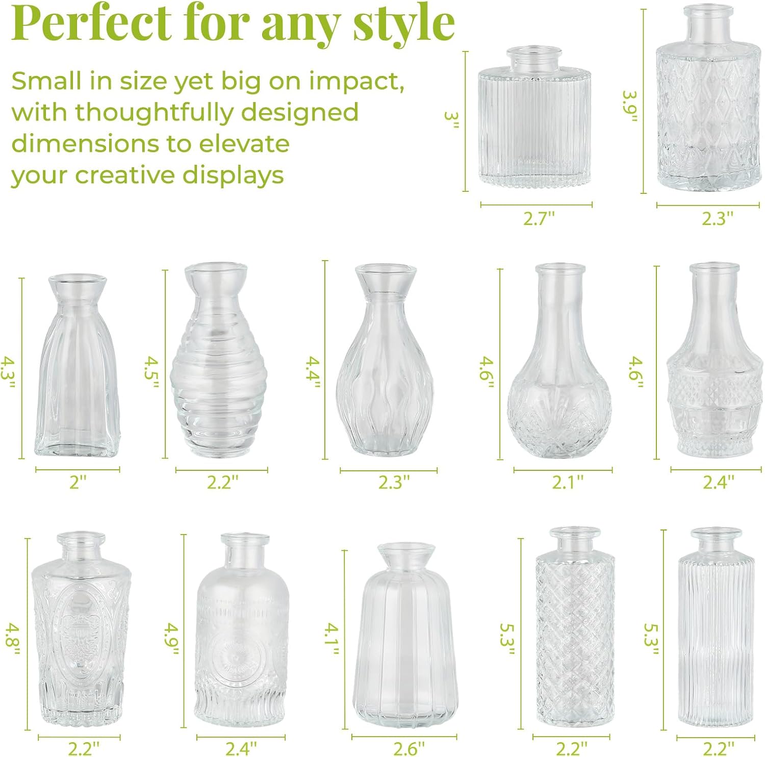 12 Pack Bud Vase in Bulk - BEAHOT Clear Flower Vases for Wedding Decorations, Glass Vase for Table Decorations, Small Vase for Home, Mother's Day, Centerpieces, Party, Office (Clear)