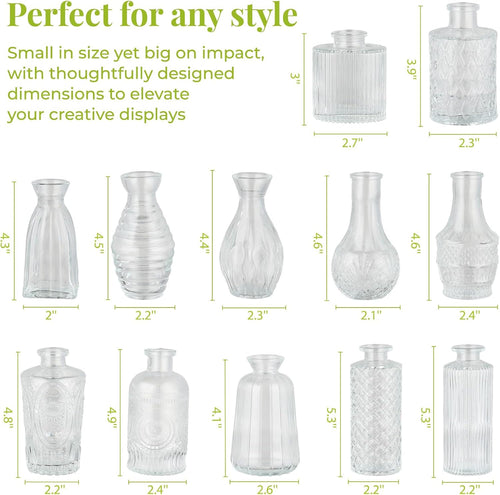 12 Pack Bud Vase in Bulk - BEAHOT Clear Flower Vases for Wedding Decorations, Glass Vase for Table Decorations, Small Vase for Home, Mother's Day, Centerpieces, Party, Office (Clear)