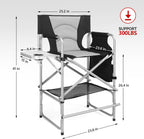 mefeir Tall Camping Chair Makeup Artist Director Chair 26" Counter Height, Portable Folding Design with Side Table, Cup Holder & Side Storage Bag, Heavy-Duty Iron Frame (300 lbs Capacity)