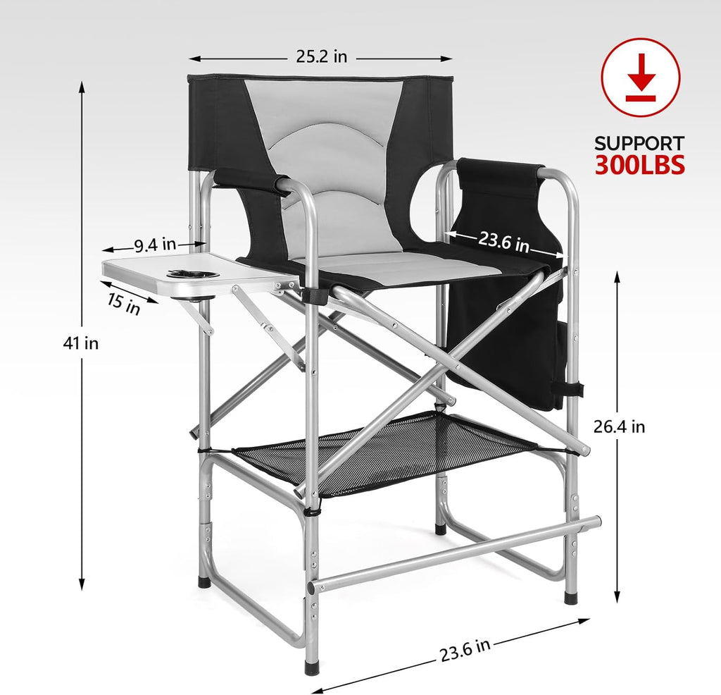 OmySalon Directors Camping Chair with Side Table Storage Bag, Foldable Camping Chair for Aritist & Client (26in)