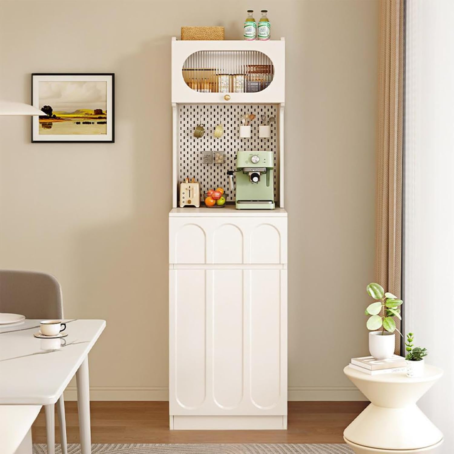 Kitchen Pantry Storage Cabinet with Drawer, Tall Kitchen Storage Hutch Cabinet, Assembly Required, Coffee Bar Workstation, for Dining Room, Living Room(White,170x50cm/66.9x19.7in)