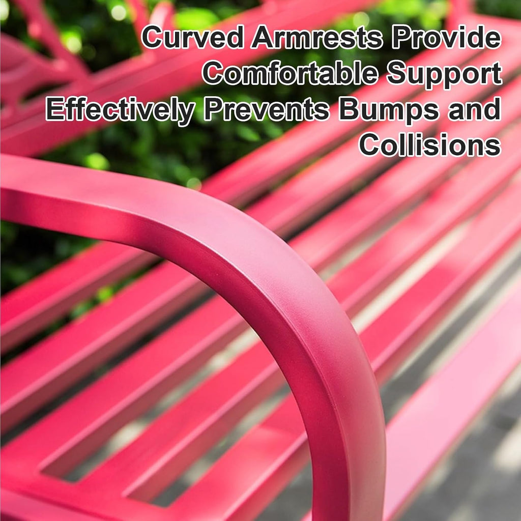 Pink Outdoor Bench with Bird & Branch Design Weather Resistant Garden Bench, Patio Loveseat with Ergonomic Backrest