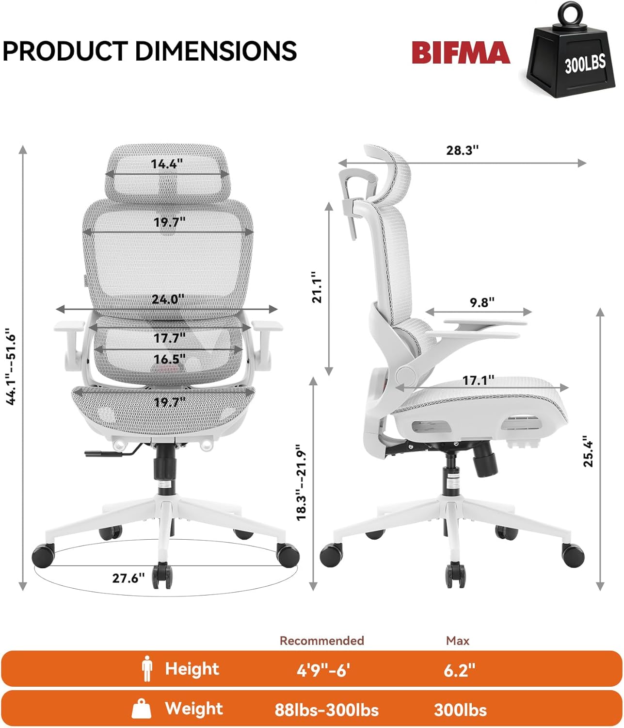 SIHOO B100 Office Chair, Ergonomic Office Chair Without Footrest, Computer Chair with Wide Headrest & Adaptive Lumbar Support, Flip-up Armrests, Swivel Desk Chair for Long Hours, Grey