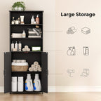 Homhedy 67" Tall Bathroom Storage Cabinet, Freestanding Farmhouse Cabinet with 2 Doors and Adjustable Shelf, Bathroom Organizers and Storage for Kitchen, Living Room, Laundry Room, Black