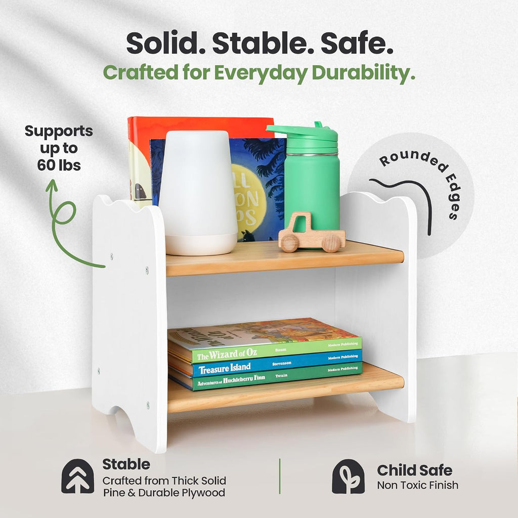 Ocodile The Original Kids Nightstand for Floor Beds, Solid Wood Small Bedside Table with Book Pocket, Low Tiny Nightstand for Nursery, Toddler & Kids Room, Montessori Style Side Table - White