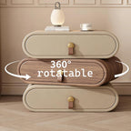 Cream-Style Nightstand,rotatable Side Table with 3 Drawers and Leather Handles,Wood Bedside Tables Cabinet Storage for Bedroom/Living Room Rounded Corners(White+Wood,17.7in/45cm)