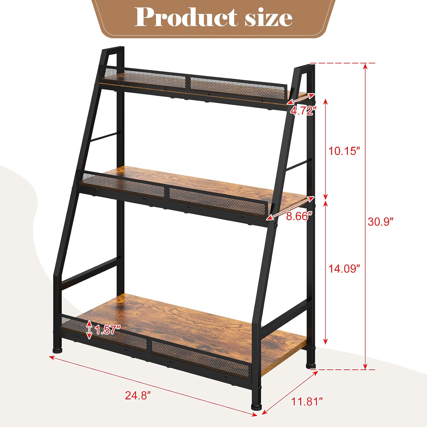 3-Tier (Safe Height for Kids & Pets) Expanded Liquor Stand, Trapezoid Wine Rack Freestanding Floor, Large-Capacity Bar Stand for Liquor Whiskey Wine Storage, Vintage Liquor Cabinet Bar for Home