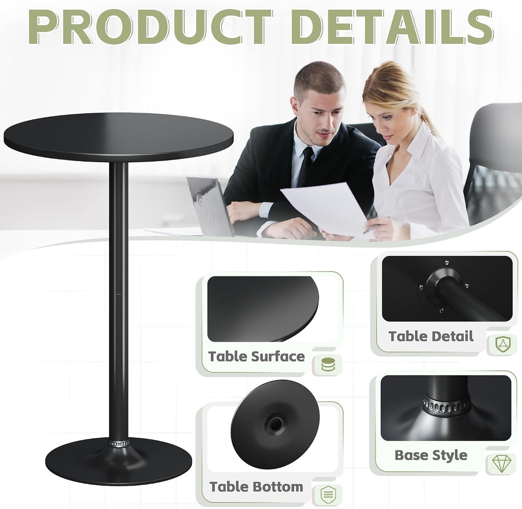 Flamaker Round Bistro Pub Table Modern Style Metal Base MDF Top Cocktail Bar Table Counter Bar Height for Pub, Dining Room, Party (2, Full Black)