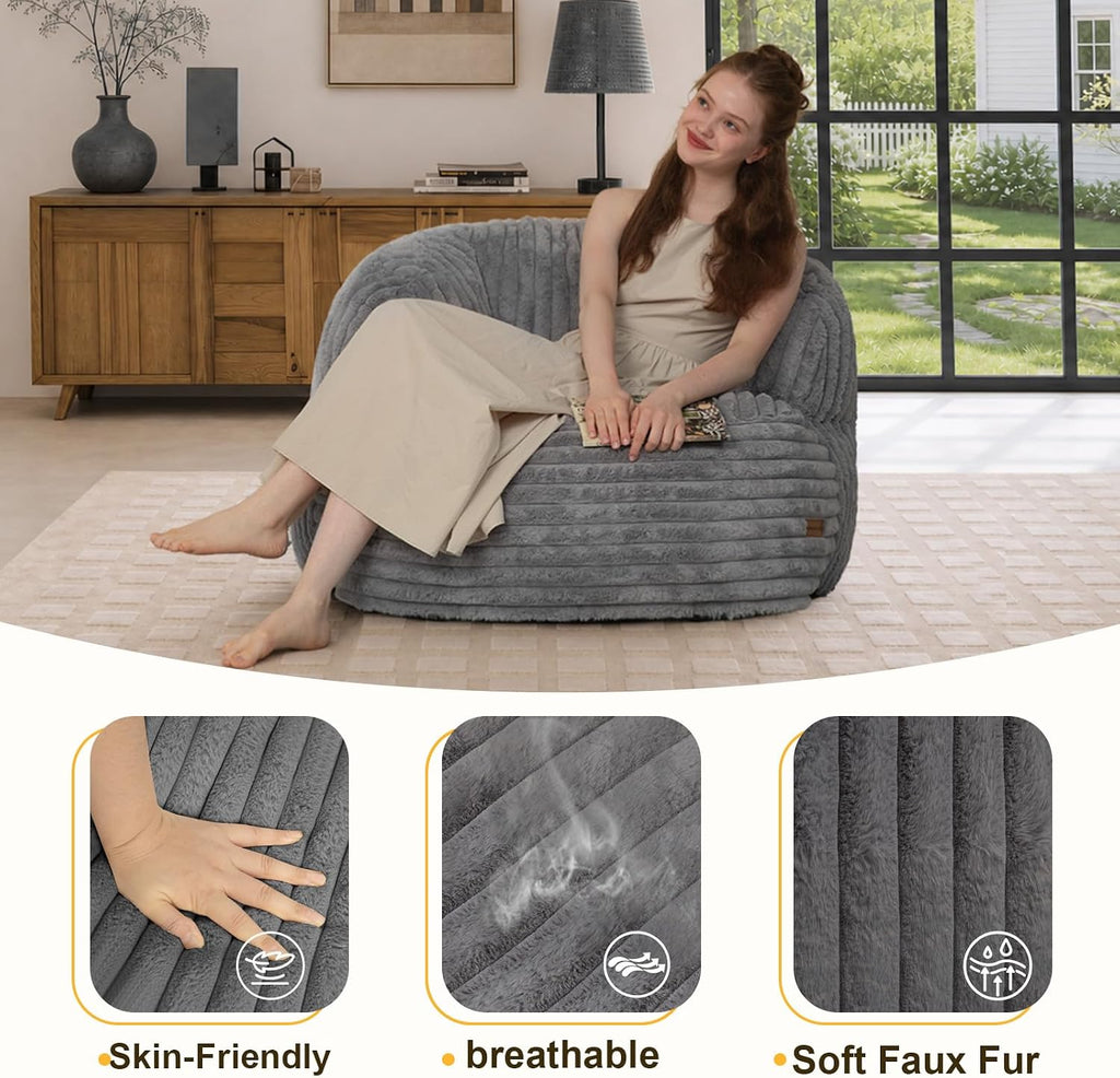 Bean Bag Chair for Adults Teens, Comfy Reading Chair Sofa with Round Seat | DarkGray, Giant Bean Bag with Filler, Corduroy Beanbag Chairs Floor Sofa, For Living Room, Bedroom, Gaming